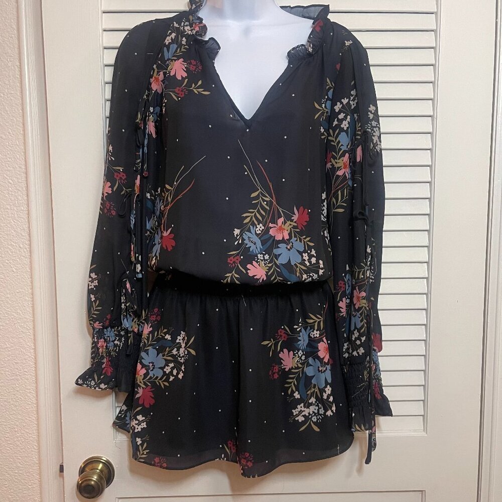 Parker Black Floral Chiffon Mini Dress XS NWOT - Picture 2 of 11